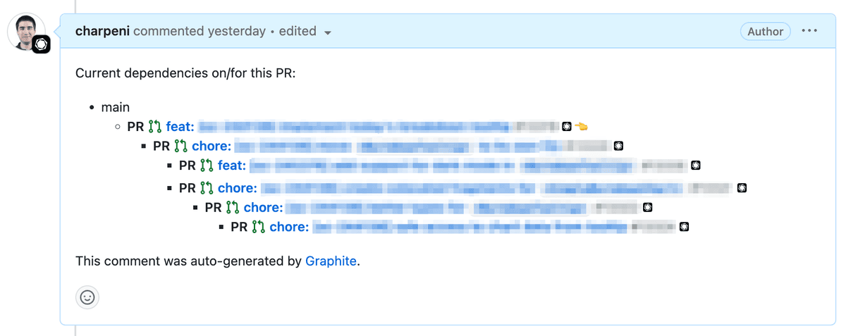 Graphite example of stacking pull requests