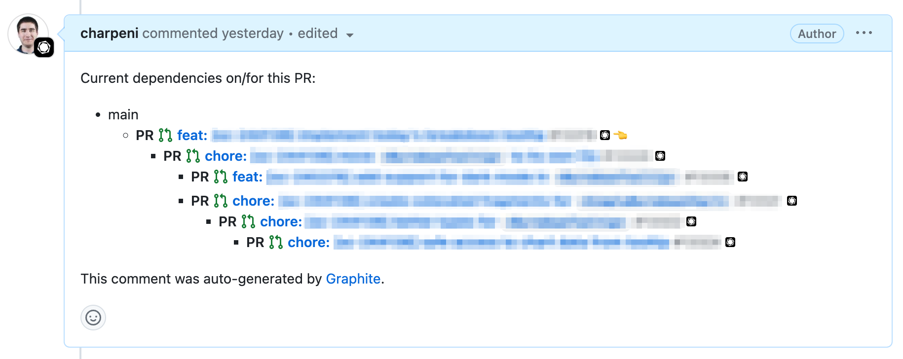 Graphite example of stacking pull requests